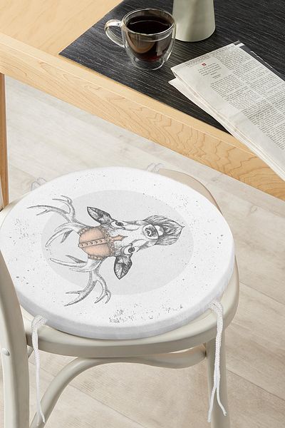 Realhomes Modern Round Zippered Chair Cushion with Alagey Motif on White Background