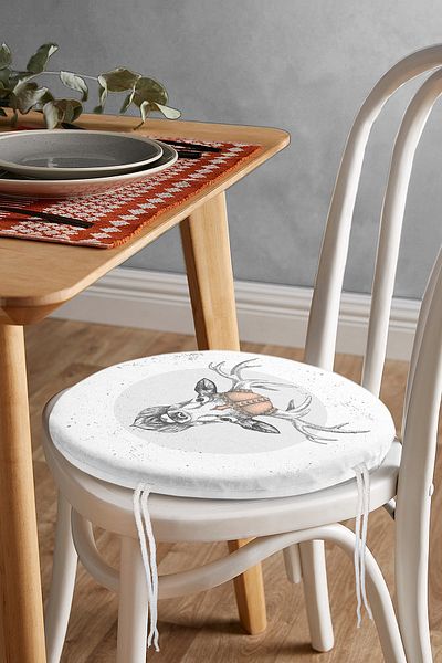Realhomes Modern Round Zippered Chair Cushion with Alagey Motif on White Background