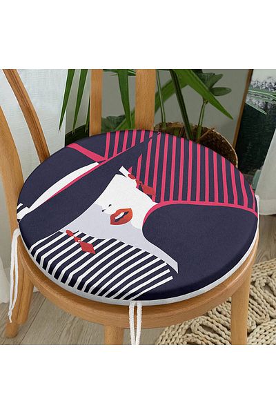 Realhomes Digital Printed Round Zippered Chair Cushion with Mujer Estilo Icon Design