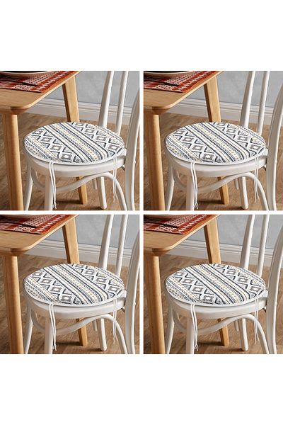 Realhomes Set of 4 Special Design Scandinavian Drawing Digital Printed Modern Round Zippered Chair Cushions