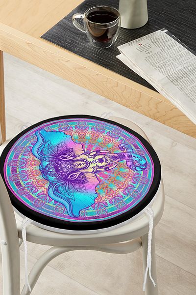 Realhomes Digital Printed Special Design Modern Round Zippered Chair Cushion with Abstract Elephant Figure