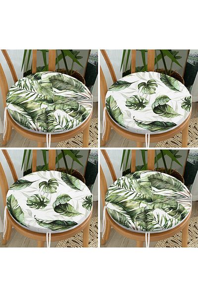 Realhomes 4-Piece Green Exotic Leaf Design Digital Printed Modern Round Zippered Chair Cushion Set