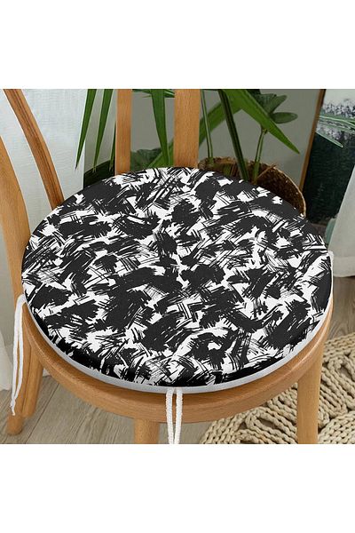 Realhomes Pointless Lines Patterned Round Zippered Chair Cushion on White Background