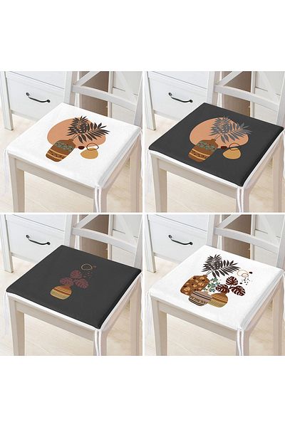Realhomes 4-Piece Bohemian Ethnic Motif Vase Design Zippered Chair Cushion Set