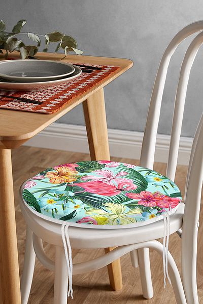 Realhomes Smiling Flamingo Motif Digital Printed Round Zippered Chair Cushion