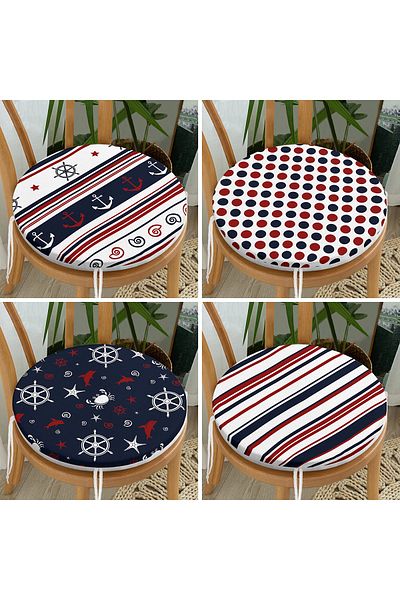 Realhomes 4-Piece Modern Round Zippered Chair Cushion Set with Colorful Sea Motif on White Background
