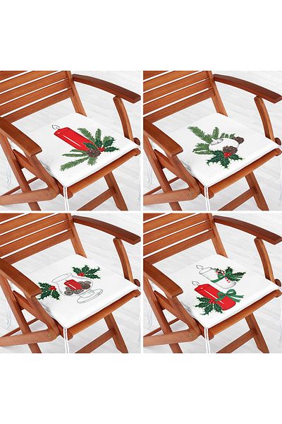 Realhomes 4-Piece Red Candle Candlestick Design Digital Printed Modern Zippered Chair Cushion Set
