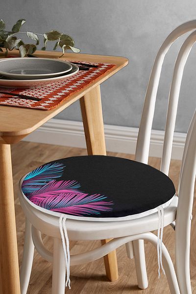 Realhomes Special Design Round Zippered Chair Cushion with Black Background and Tropical Leaves
