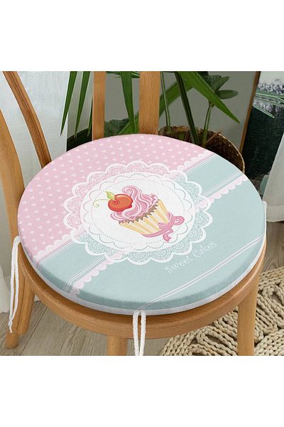 Realhomes Cup Cake Digital Printed Round Zippered Chair Cushion