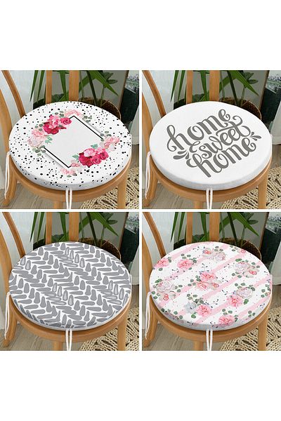 Realhomes Set of 4 Round Zippered Chair Cushions with Gray and Pink Color Matching Concept