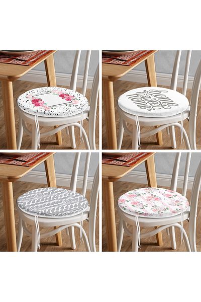 Realhomes Set of 4 Round Zippered Chair Cushions with Gray and Pink Color Matching Concept