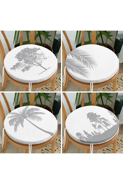 Realhomes 4-Piece Modern Round Zippered Chair Cushion Set with Gray Palm Tree Design on White Background