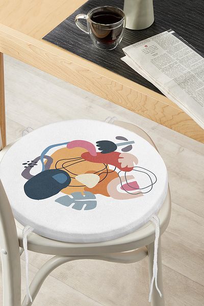 Realhomes Onedraw Drawing Geometric Pattern Digital Printed Modern Round Zippered Chair Cushion
