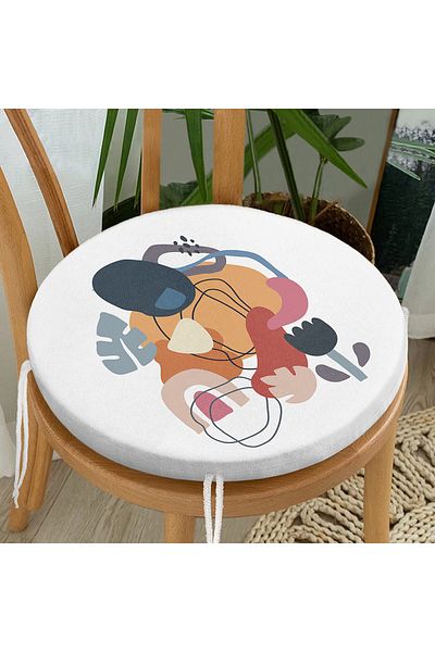 Realhomes Onedraw Drawing Geometric Pattern Digital Printed Modern Round Zippered Chair Cushion
