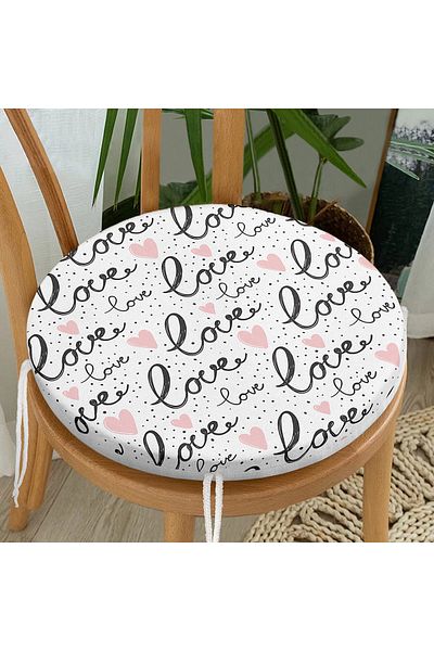 Realhomes Love Printed Pink Heart Modern Round Zippered Chair Cushion