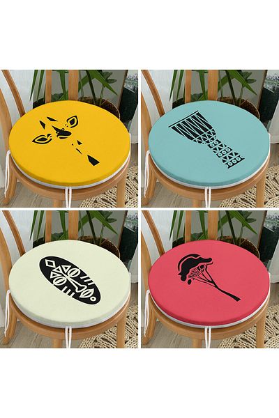 Realhomes 4-Piece Modern Round Zippered Chair Cushion Set with Onedraw Drawing on Colorful Floor