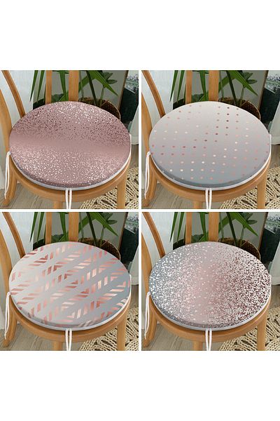 Realhomes 4-Piece Glitter Design Digital Printed Round Zippered Chair Cushion Set