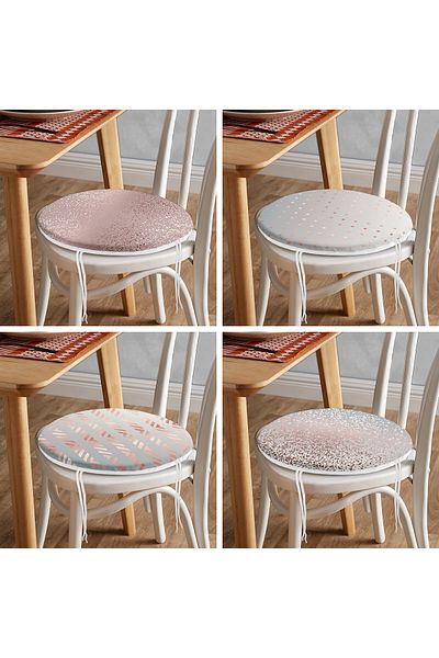 Realhomes 4-Piece Glitter Design Digital Printed Round Zippered Chair Cushion Set