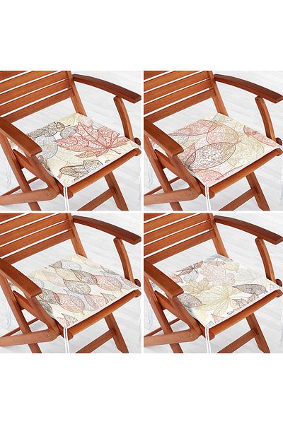 Realhomes 4-Piece Colorful Modern Zippered Chair Cushion Set with Leaf Pattern on the Floor