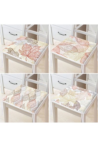 Realhomes 4-Piece Colorful Modern Zippered Chair Cushion Set with Leaf Pattern on the Floor