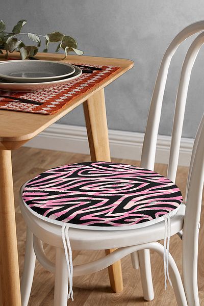 Realhomes Pink Colored Drawing Digital Printed Modern Round Zippered Chair Cushion on Black Background