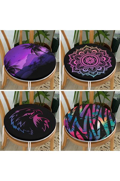 Realhomes 4-Piece Neon Geometric Drawing Design Modern Digital Printed Round Zippered Chair Cushion Set