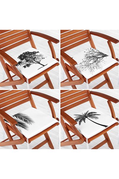 Realhomes Set of 4 Wooden Themed Digital Printed Modern Zippered Chair Cushions on White Background