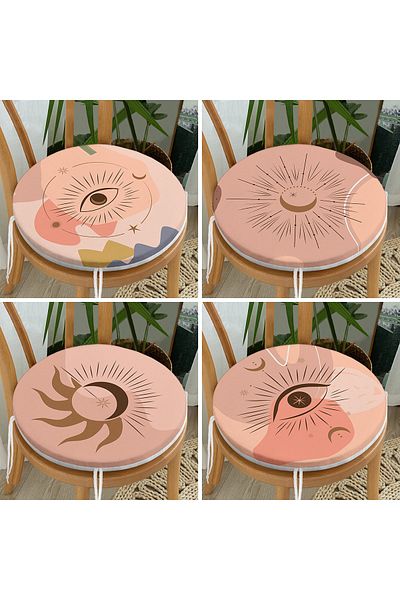 Realhomes 4-Piece Modern Round Zippered Chair Cushion Set with Onedraw Drawing on Colorful Floor
