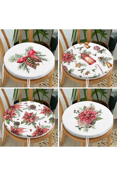 Realhomes 4-Piece Rose & Cone Special Designed Digital Printed Modern Round Zippered Chair Cushion Set