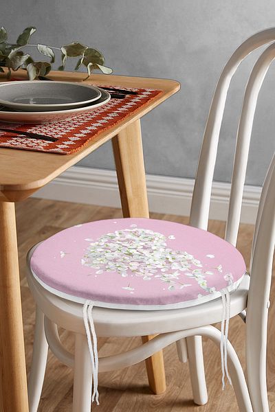 Realhomes Heart Patterned Hydrangea Flower Digital Printed Modern Round Zippered Chair Cushion with Colorful Background