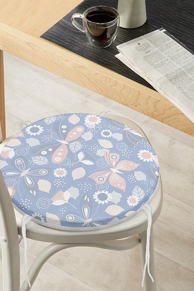 Realhomes Colorful Butterfly Motif Digital Printed Round Zippered Chair Cushion