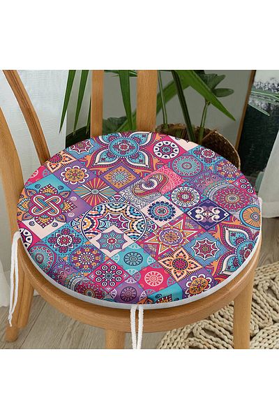 Realhomes Ethnic Patterned Digital Printed Modern Round Zippered Chair Cushion