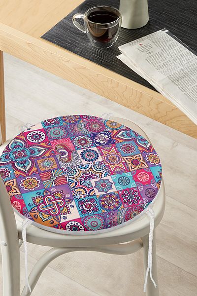 Realhomes Ethnic Patterned Digital Printed Modern Round Zippered Chair Cushion