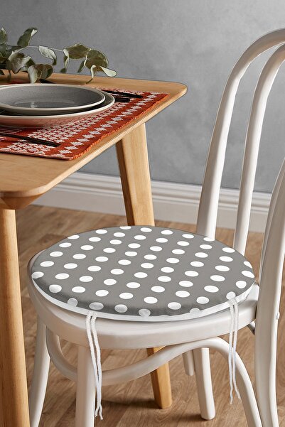 Realhomes Puantiyeli Dijital Baskılı Yuvarlak Fermuarlı Sandalye Minderi