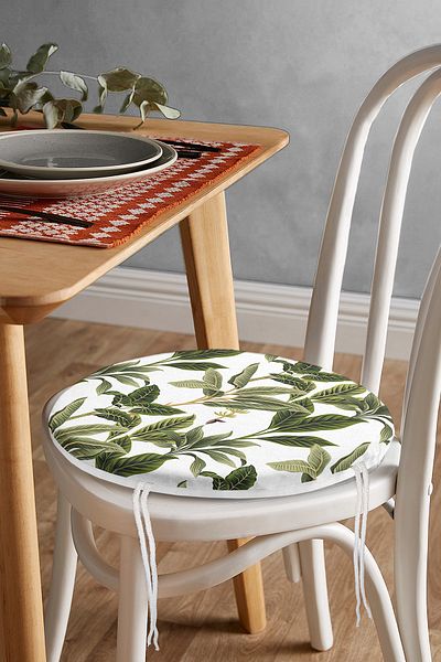 Realhomes Modern Round Zippered Chair Cushion with Green Tropical Leaf Motif