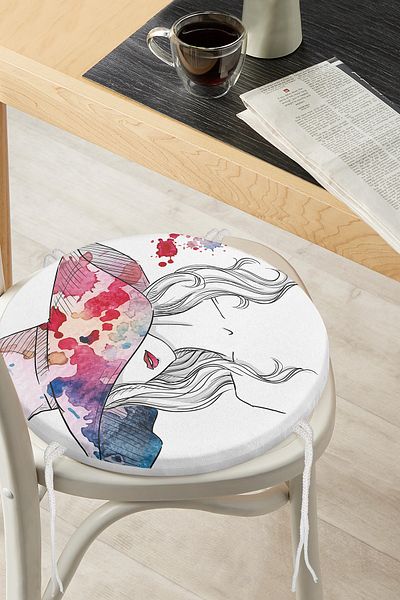 Realhomes Fashion Girl Hat Special Design Digital Printed Round Zippered Chair Cushion