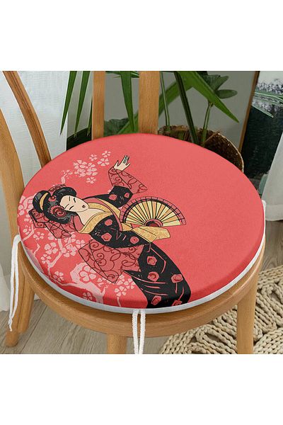 Realhomes Princess Pink Floored Fan Women's Patterned Round Zippered Chair Cushion