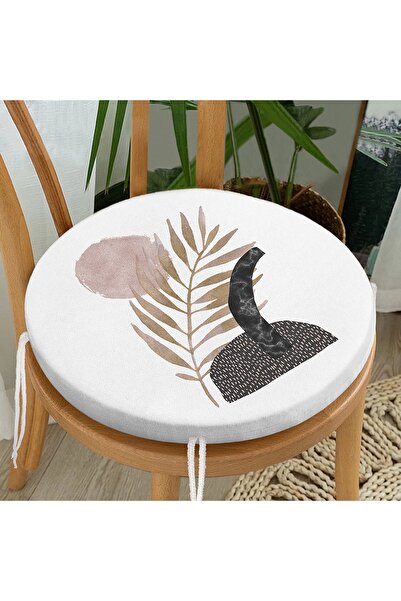 Realhomes Кругла подушка для стільця з золотим листяним візерунком на білому ...