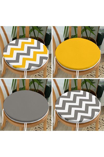 Realhomes Set of 4 Yellow and Gray Compatible Round Zippered Chair Cushions