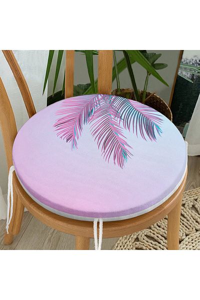 Realhomes Special Design Modern Round Zippered Chair Cushion with Dust Blue Floor and Tropical Leaves