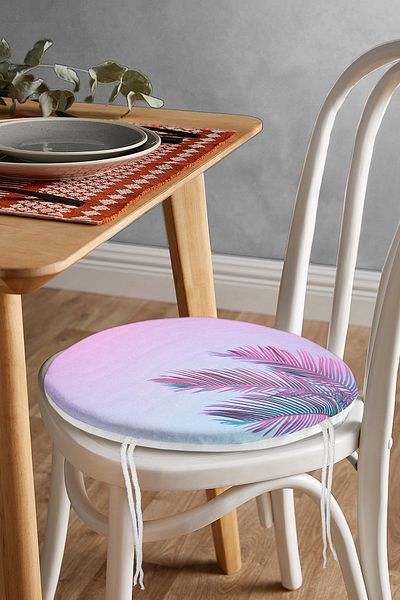 Realhomes Special Design Modern Round Zippered Chair Cushion with Dust Blue Floor and Tropical Leaves