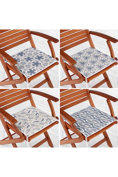 Realhomes 4-Piece Modern Decorative Zippered Chair Cushion Set with Crystal and Leaf Motifs on Denim Floor