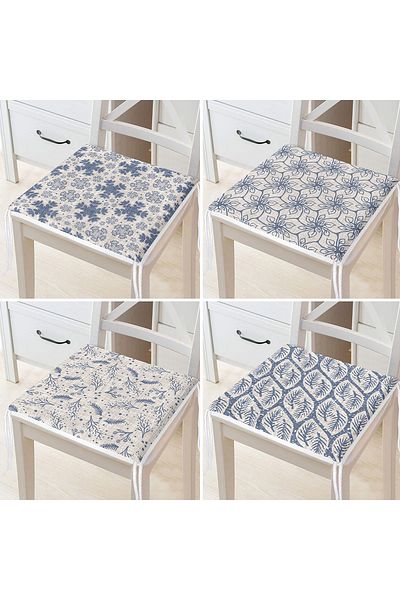 Realhomes 4-Piece Modern Decorative Zippered Chair Cushion Set with Crystal and Leaf Motifs on Denim Floor