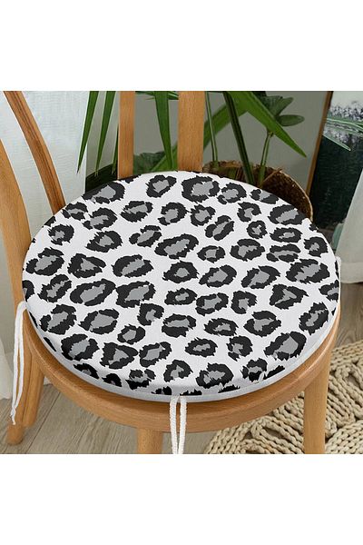 Realhomes Geometric Drawing Digital Printed Modern Round Zippered Chair Cushion on Gray Background