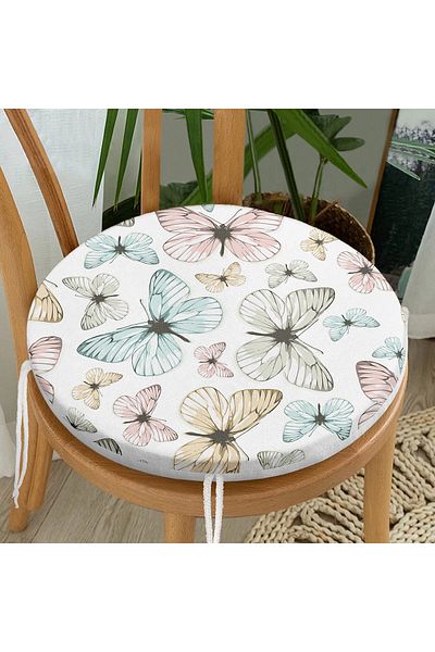 Realhomes Colorful Butterfly Themed Digital Printed Round Zippered Chair Cushion