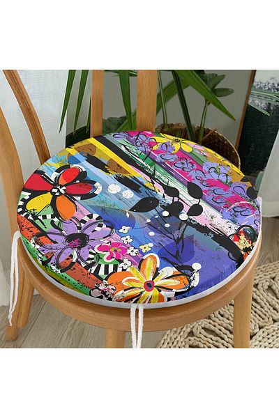 Realhomes Multi Color Special Design Digital Printed Modern Round Zippered Chair Cushion