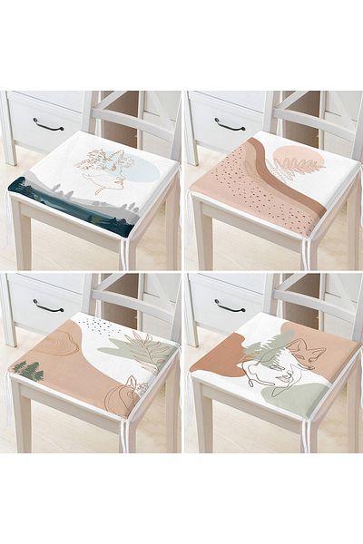 Realhomes 4-Piece Modern Zippered Chair Cushion Set with Onedraw Drawing on Colorful Floor