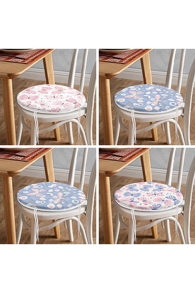 Realhomes Set of 4 Colorful Floor Butterfly Patterned Digital Printed Modern Round Zippered Chair Cushions