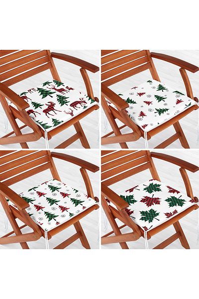 Realhomes 4-Piece Plaid Patterned Pine Tree Motif New Year Concept Modern Zippered Chair Cushion Set