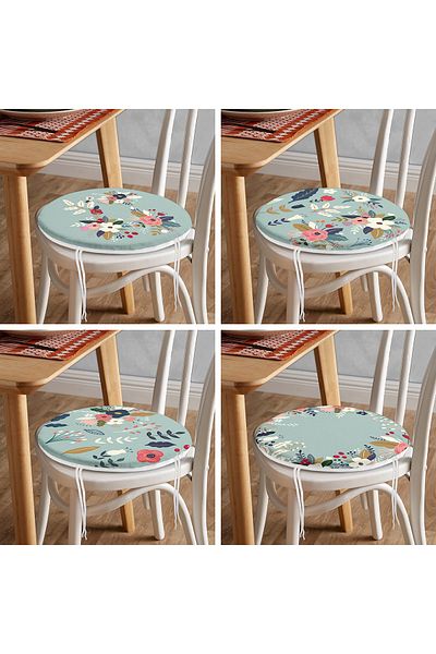 Realhomes 4-Piece Colorful Floral Patterned Modern Round Zippered Chair Cushion Set on the Floor
